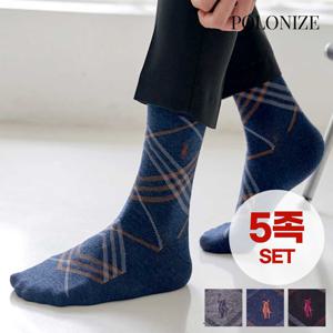 [폴로나이즈] 체크패턴 비즈니스 맨삭스 남성 양말 5족 세트