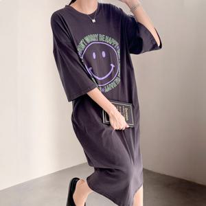 면100 다조아 스마일 반팔 롱원피스