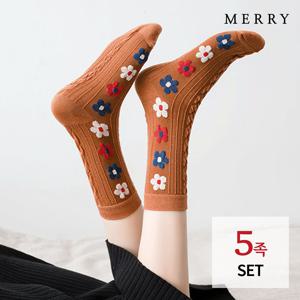 알프스 레이디 꽃자수 양말 5족 세트/여성양말