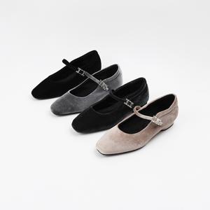 신난다슈 여성 플랫 슈즈 2cm 발편한 메리제인 구두 단화 기모 벨벳 MRO257153