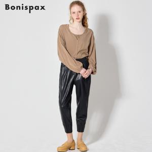 (Bonispax)] 밑단 다트 레더 배기팬츠 (택가격: 129000원)