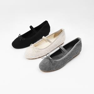 신난다슈 여성 리본 플랫 슈즈 메리제인 구두 단화 기모 모직 펠트 MRO257246