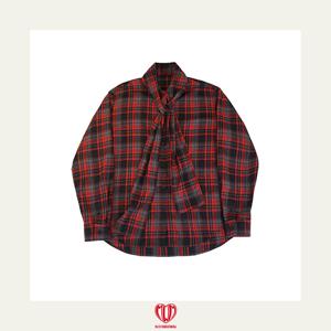 스카프 체크 블라우스_레드