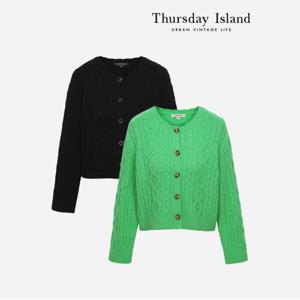 [Thursday Island] 꽈배기 폼폼 리브드 가디건(T238MCD239W)