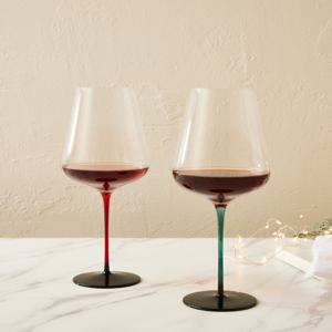 크리스마스 울트라씬 크리스탈 레드 와인잔 2P 레드+그린스템 670ml