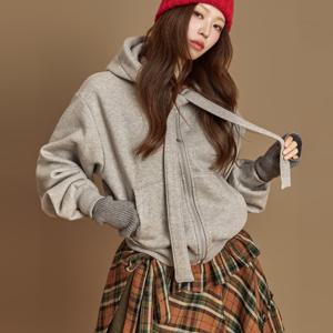 J2989 스트랩 기모 후드 집업