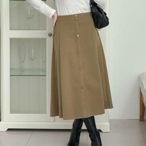 여자 후레아 미니멀리즘 가을데이트룩 단추 에이라인 롱스커트