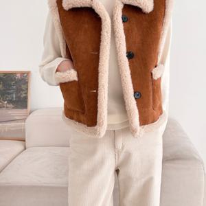 [브리치]  / 무스탕 조끼 부드러운 양털 뽀글이 퍼 루즈핏 스웨이드 베스트 2컬러