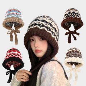 스노우 귀마개 니트 끈 모자 스키 벙거지 털 여성 여 귀마개모자 니트모자 털모자 겨울
