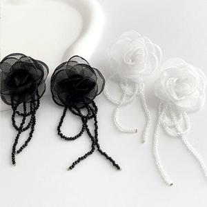 크리스탈 비즈 빅 플라워 귀걸이 은침 셀프 웨딩촬영 파티용 귀걸이