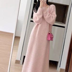 헤어리니트 브이넥 겨울원피스 모킨수니트롱원피스