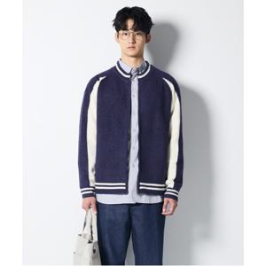 [DIEMS] 바시티 배색 풀집업 가디건_네이비 (세미오버핏)-DKGVD62CMN