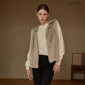 [최초가 129,000원][로안]울 후드 페이크 퍼 베스트