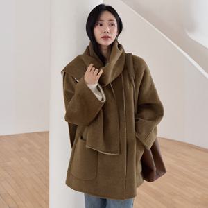 [제작] [머플러세트] 겨울감성 하프 울 핸드메이드 코트 84550 빅사이즈 여성의류