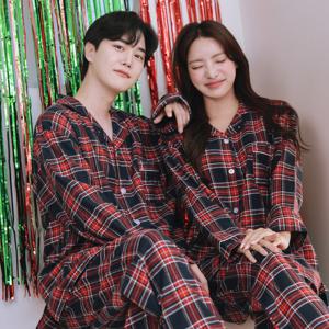 [브리치]  / 루즈핏 타탄 체크 커플 잠옷 기모 겨울파자마