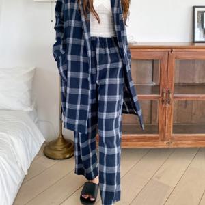 [브리치]  / 체크 로브 세트 잠옷 파자마 홈웨어 실내복 바지 가운 허리끈