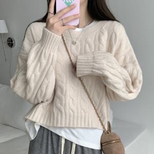 [브리치]  / NK3303 데일리 꽈배기 라운드넥 긴팔 니트티