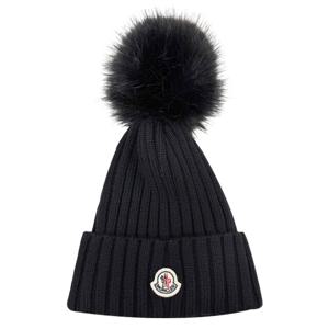 [명품] 25FW  로고 와펜 패치 폼폼 니트 비니 모자 블랙 3B00064 M1131 999