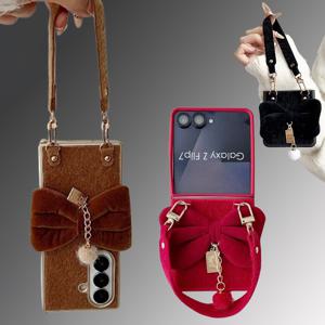 갤럭시z플립 폴드 7 6 5 4 예쁜 벨벳 리본 데코덴 스트랩 케이스