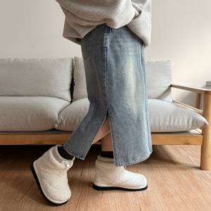 [제작] 스테디무드 뒷밴딩 기모 롱 데님 스커트 85505 빅사이즈 여성의류