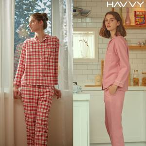 [하프클럽] 약기모 여성 잠옷상하세트 체크파자마(100~105)