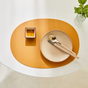 양면컬러 레더룩 둥근사각식탁매트 카멜블루