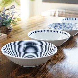 일본제작 도자기 블루에가와리 면기 4P세트 면기 다용도볼 우동기 돈부리볼 파스타접시