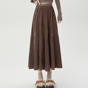 [브리치]  / NS492 레트로 플리츠 벨벳 밴딩 스커트