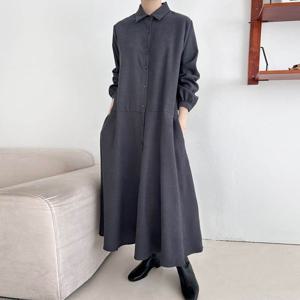 [하프클럽] 겨울 셔츠 플레어 롱 원피스 여성 빅사이즈