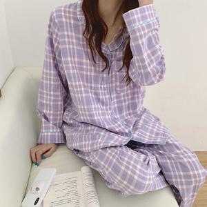 여성 사계절 체크 파자마 상하세트 여자 실내복 수면 잠옷 홈웨어