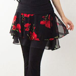 플라워 쉬폰 망사 랩스커트 스포츠 사교 라틴 모던 차밍 빅사이즈 여성 댄스복