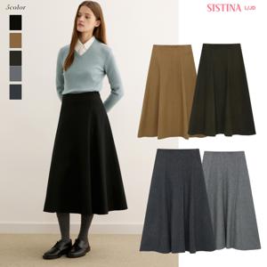 시스티나 여성 겨울 울 플레어 A라인 롱 미디 스커트 1