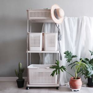 이동식빨래바구니 수납형 더블와이드 3단A MW-DW03A