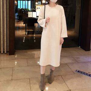 여성 겨울 롱 니트 원피스 결혼식 하객룩 기모 연말 모임 오버핏 40대 50대 빅사이즈 옆트임