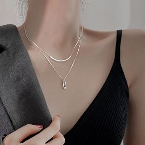 [브리치]  / 두줄 체인 큐빅 클립 925 실버 레이어드 패션 목걸이