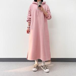 [브리치]  / 두툼 기모 따뜻한 겨울 후드 맨투맨 롱 원피스 빅사이