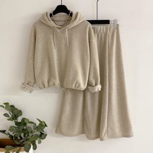 [브리치] 헤이븐 /  세트  젤팅 기모 스트링 후드 롱 스커트(3color)