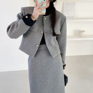 [브리치]  / 보들 유니크 뒤트임 스커트 정장 투피스 세트