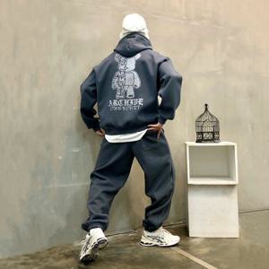 [브리치]  / 기모 샤이닝 스터드 하프 곰돌이 남자 겨울 후드 트레이닝복 세트