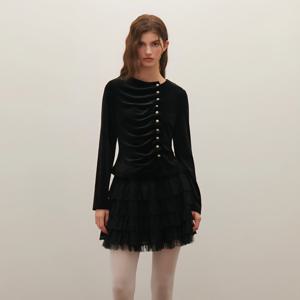 진주단추 벨벳 블라우스/S254M255