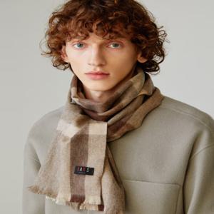 [선물포장]남녀공용 브라운 체크 울/캐시혼방 롱 라이트 머플러 DBMU5FE81J