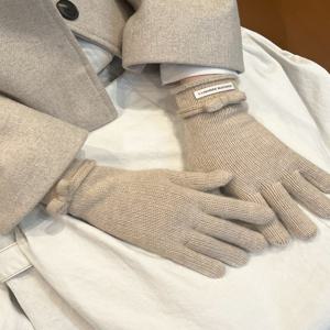 [선물포장][여성장갑]베이지 리본장식 울캐시미어 핑거홀 장갑 DCGV5F390J