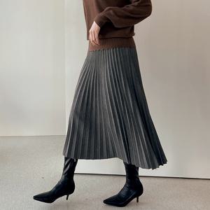 [하프클럽] 제르 플리츠 모직 겨울 플레어 롱스커트