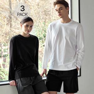 [파라고나] [1+1+1] 3장세트 공용 30수 순면 기본 무지 레이어드 라운드 긴팔 티셔츠 A24T108