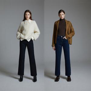 [1+1] 여성 스트레이트 니팅 기모 데님 팬츠 2종세트(SDGW)