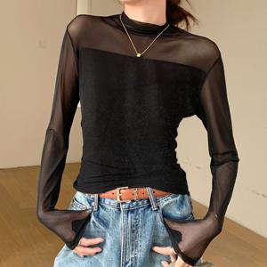 시스루 벨벳 반목 티셔츠 LM-0693 시스루티셔츠 반목티셔츠 망사티셔츠 벨벳티셔츠