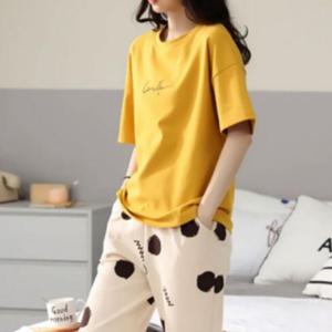 여성 잠옷 반팔 반바지 여름 프린팅 파자마 홈웨어 세트 바지 남자바지 여성바지 기모바지