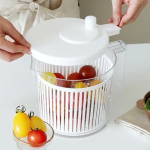 리본제이 콤팩트 만능 야채 탈수기 핸들 손잡이형 2.5L / 반자동 샐러드 스피너 믹싱볼 채반 세트