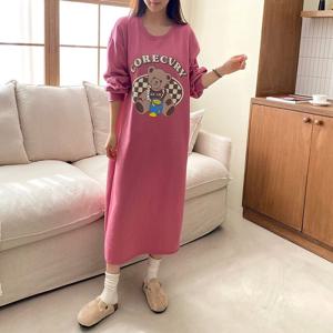 루즈핏 여성 곰돌이 기모 롱원피스 LN002 겨울기모원피스 기모원피스잠옷 여아기모원피스