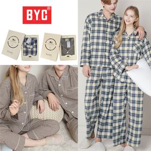 면기모 긴팔파자마 면100% 도톰한 순면잠옷세트 여자 남자 커플용 홈웨어 실내복상하